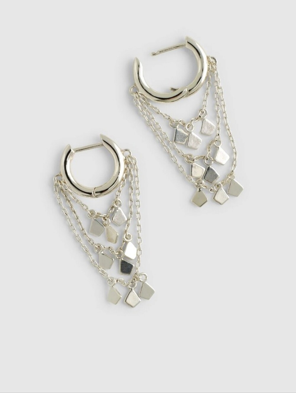 Madewell Silver Stacked Chain Huggie Hoops Earrings Industrial $58 Industrial - Picture 5 of 5